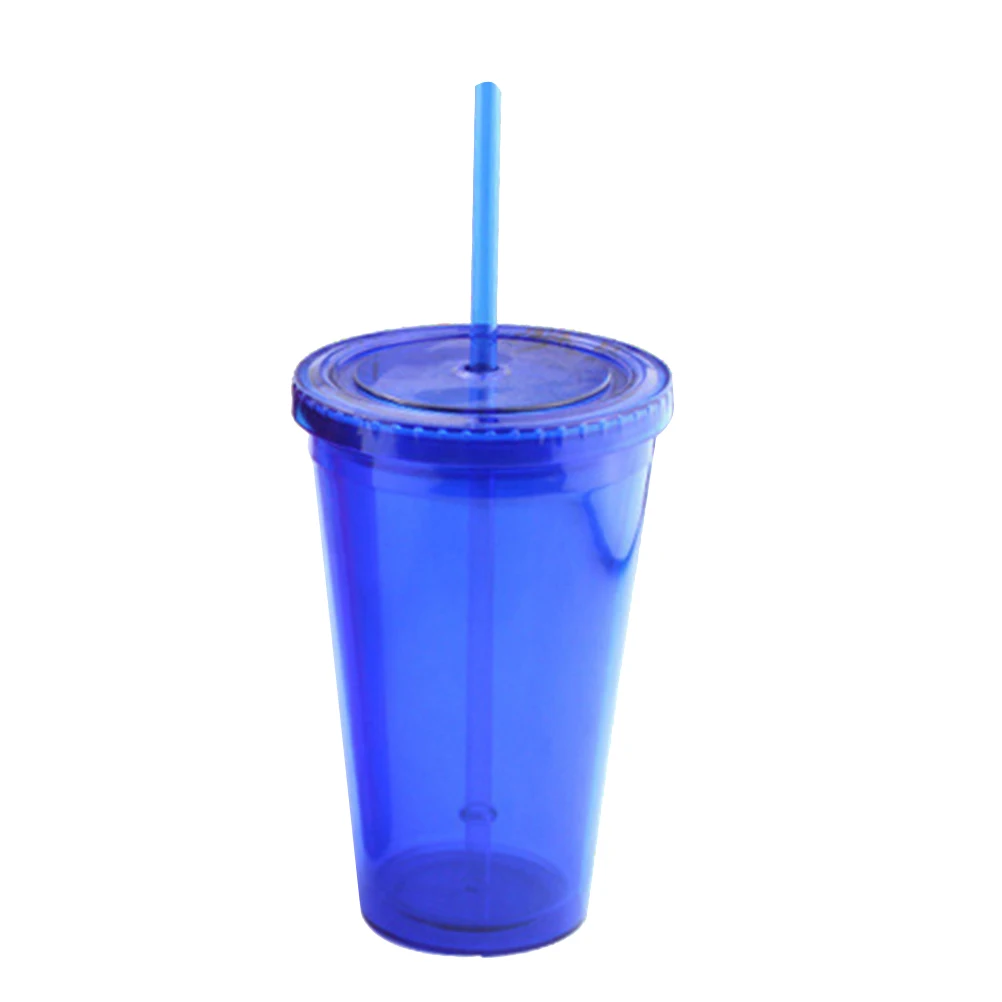 

1 Pc 450ml Creative Water Bottle With Straw Double Layder Plastic Straw Cup Leak Proof Drinking Bottle For Home Outdoor(Blue)