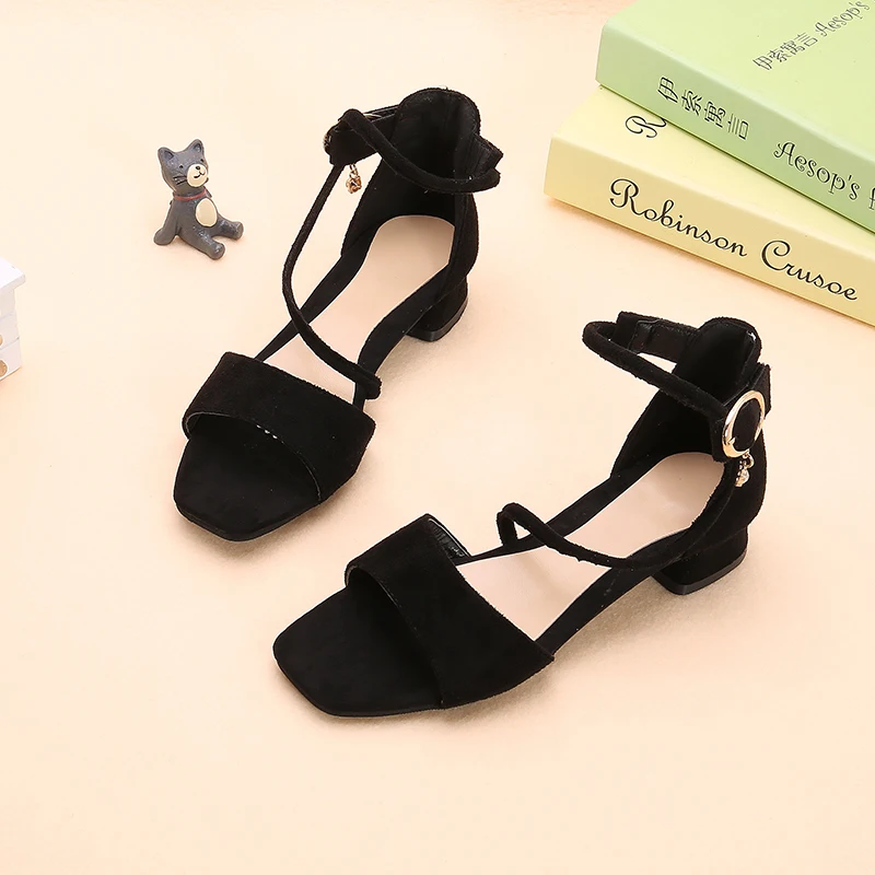 Bekamille/подростковые сандалии; детская обувь; обувь для девочек на каблуке в стиле ретро; сандалии-гладиаторы принцессы с открытым носком; простая модная однотонная обувь