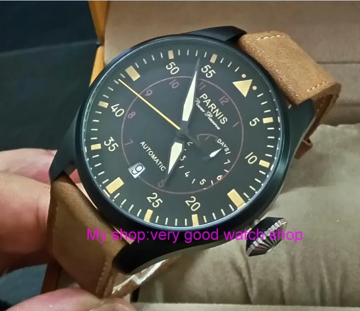 

47mm PARNIS Automatic Self-Wind Mechanical movement men's watch Black dial PVD case power reserve Mechanical watches zd317a