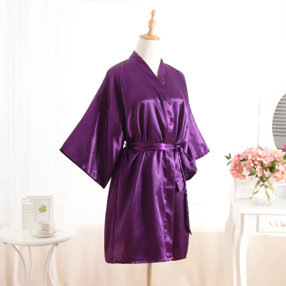 Новый Для Женщин Атлас короткая ночная рубашка кимоно халат Твердые пижамы свадебные туфли невесты сексуальное платье одно Расширенный