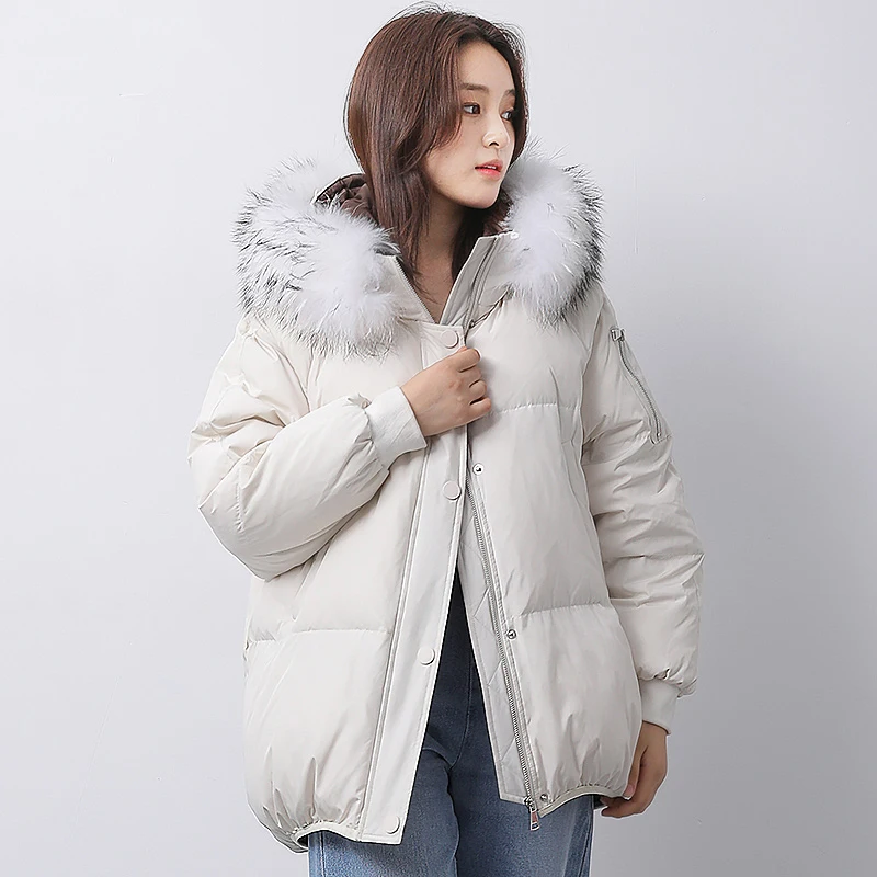 Oversized Winter Jacket Women Real Large Raccoon Fur Collar Down Jacket Women Hooded Parka 2018 Fashion Winter Womens Down Coat