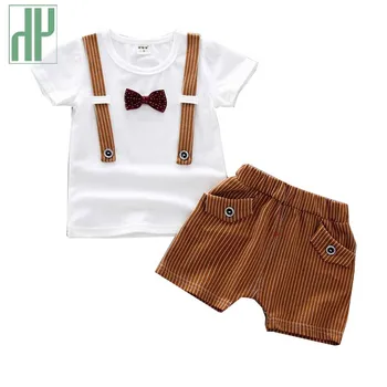 

Toddler boy summer clothing sets Bow Gentleman T shirt + Pants suit children clothes girls Casual kids clothing boutique outfits