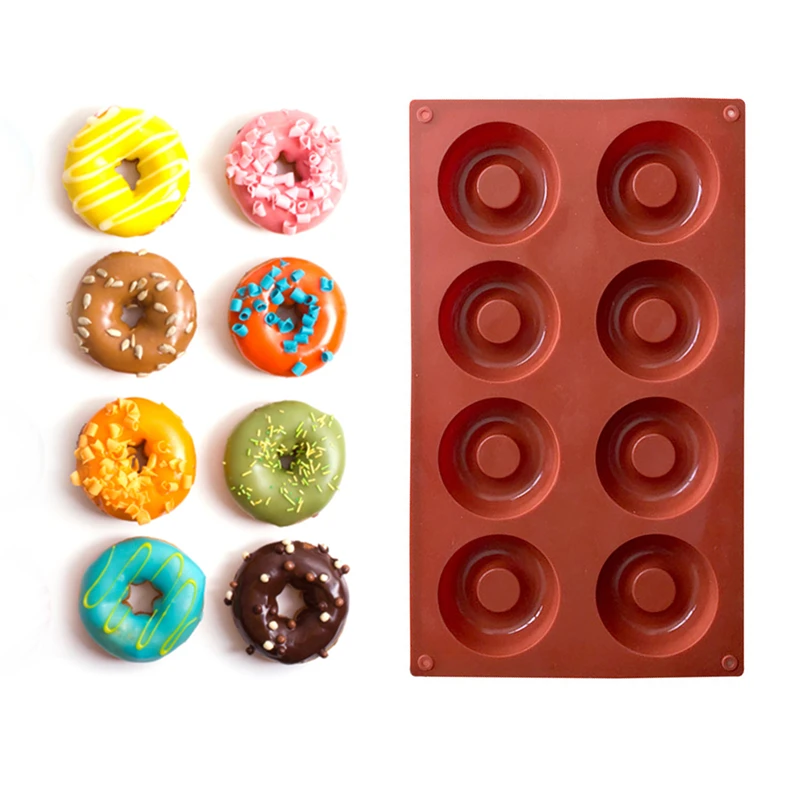 

1PC 8Cavity Diy Donut Shape Round Muffin Sweet Candy Jelly Fondant Cake Chocolate Mold Silicone Tool Baking Pan