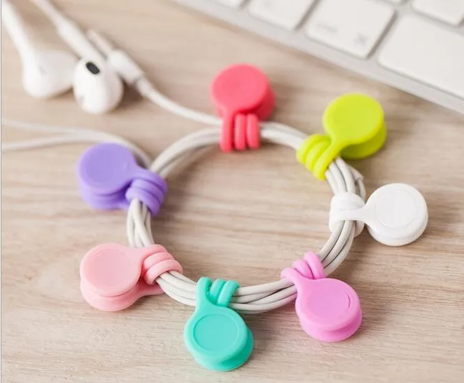 

60PCS/lot Magnet coil winder mobile phone headset type headset bobbin winder hubs cord holder Cable Wire Organizer