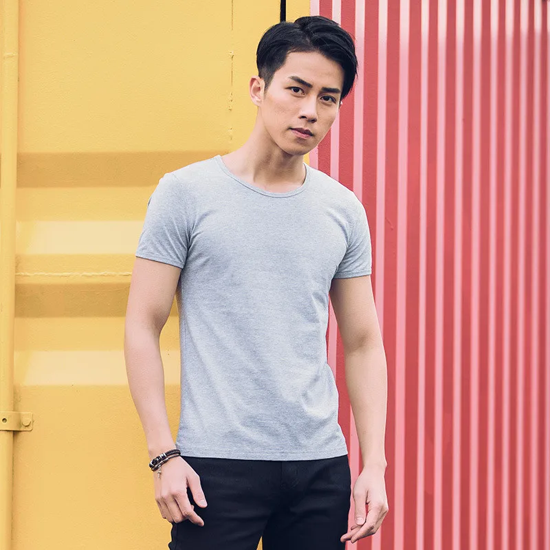 

Fake denim round neck European and American style short sleeve 2018 summer men's clothing printed short-sleeved men's T-shirt