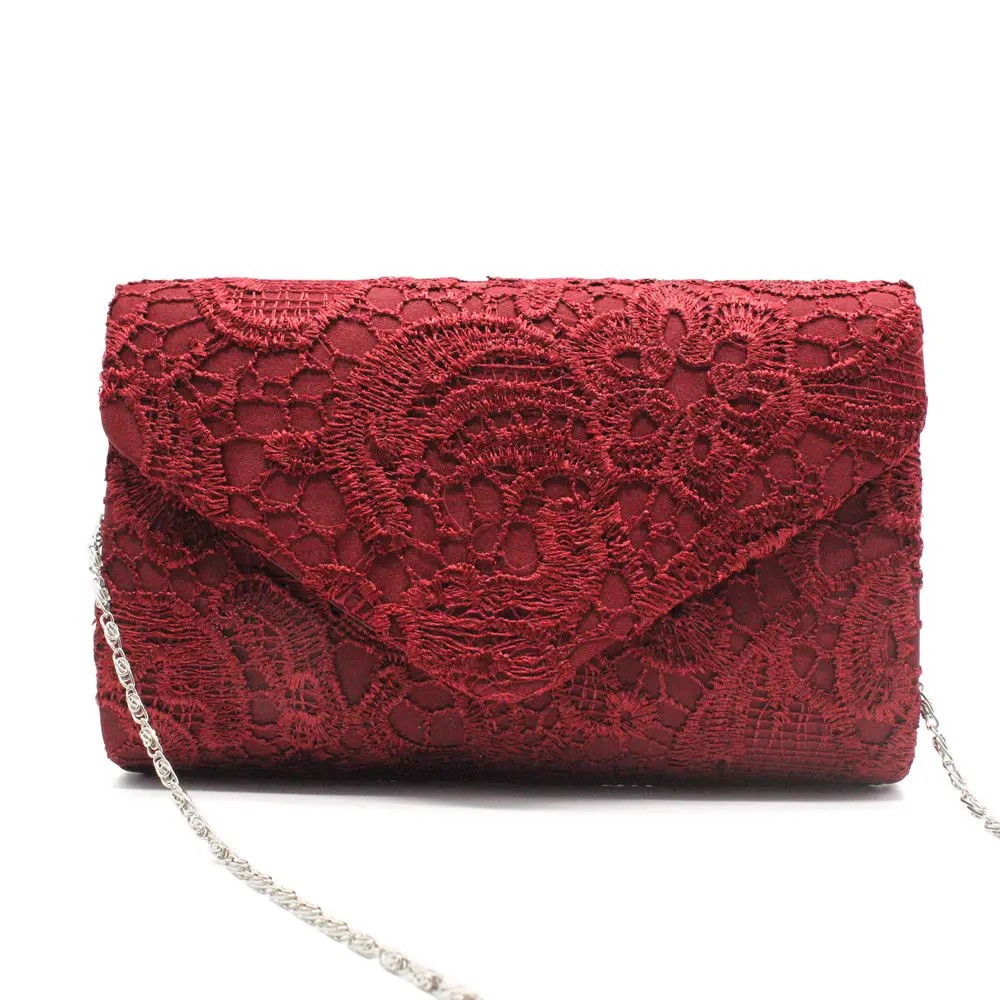

Women Evening Bag 2018 Party Banquet Lace Floral Bag For Women Girls Wedding Clutches Handbag Chain Shoulder Bag