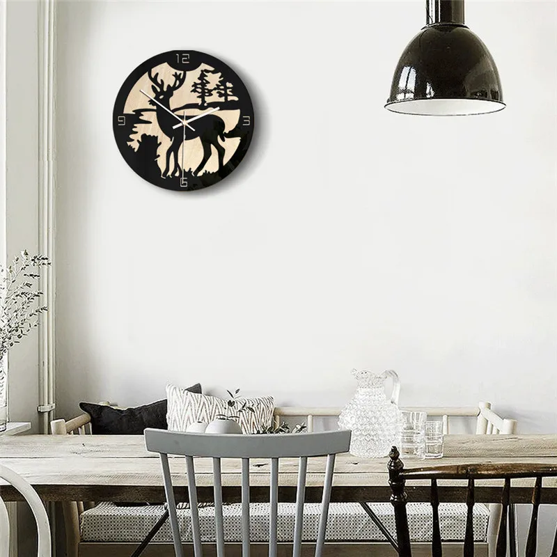 European creative elk Christmas decoration wall clock Hot home living room wooden clock wall hangings