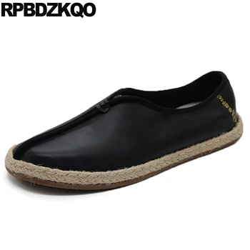 

high quality espadrilles designer casual shoes runway flats slip on hemp brand 2019 spring men black vintage real leather retro