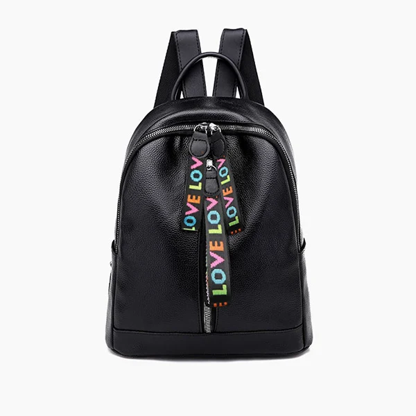 Популярный рюкзак из искусственной кожи для девочек, вместительный Одноцветный женский рюкзак с отверстием для наушников, можно положить в блокнот - Цвет: Черный