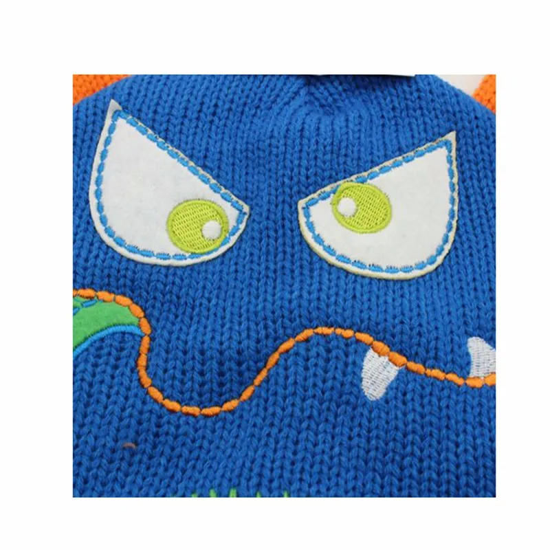 Kids Beanies Cute Cartoon Horn Caps Funny Face Embroidery Skullies Children Knit Wool Fleece Hats Boys Girls Winter Accessories (8)