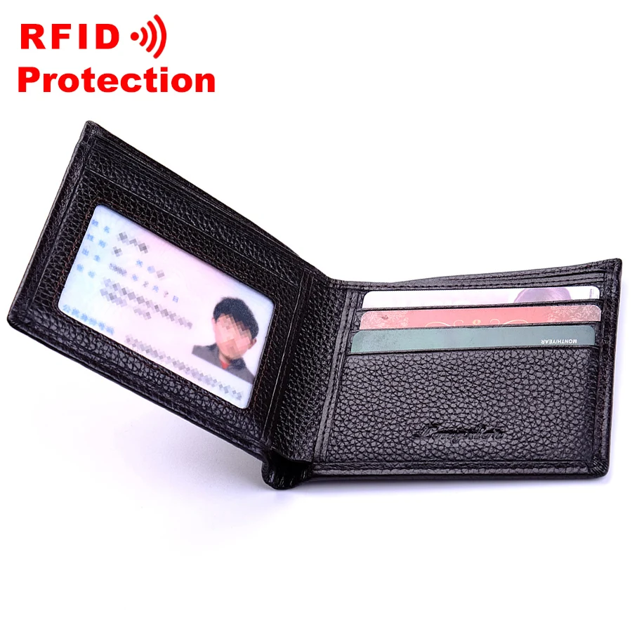 RFID Blocking Wallet Men Genuine Leather Bifold Wallet Thin Short Purse