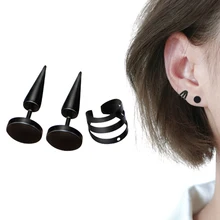 

3pcs Punk Percing Earrings For Women Man Jewelry Small Ear Stud Side Wrap Fake Tunnel Gothic Black Jewellery Gift Accessories