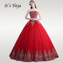 Это Yiya свадебное платье Полный Золотой Кружева Свадебные платья без бретелей Плюс Размер без бретелек Vestido de novia XXN140