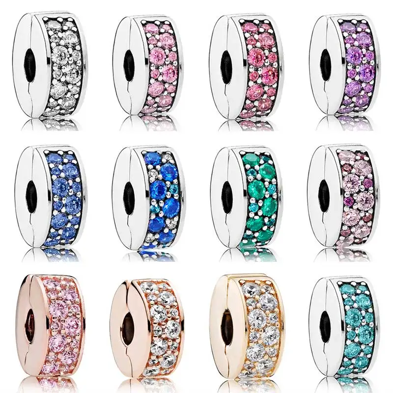 

Rose Gold Pave Multicolor Mosaic Shining Elegance Clip Stopper Beads Fit Pandora Bracelet 925 Sterling Silver Charm Jewelry