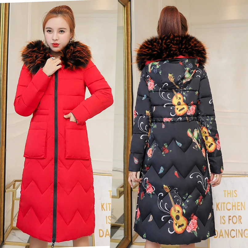 Women long parkas coat-25degrees both side wear Thicken warm big fur collar jacket coats Casual female winter outwear parkas