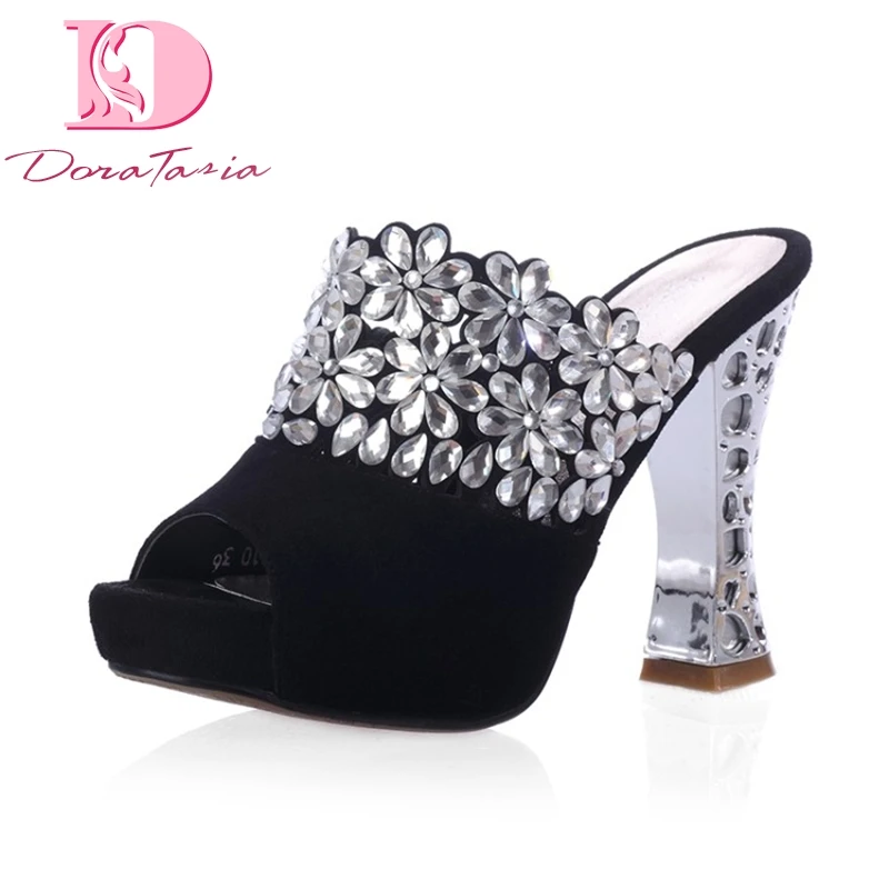 

DoraTasia Top Quality Beat Quality Crystals Party Women Shoes High Heel Summer Sexy Platform Mules Pumps Sandals Woman