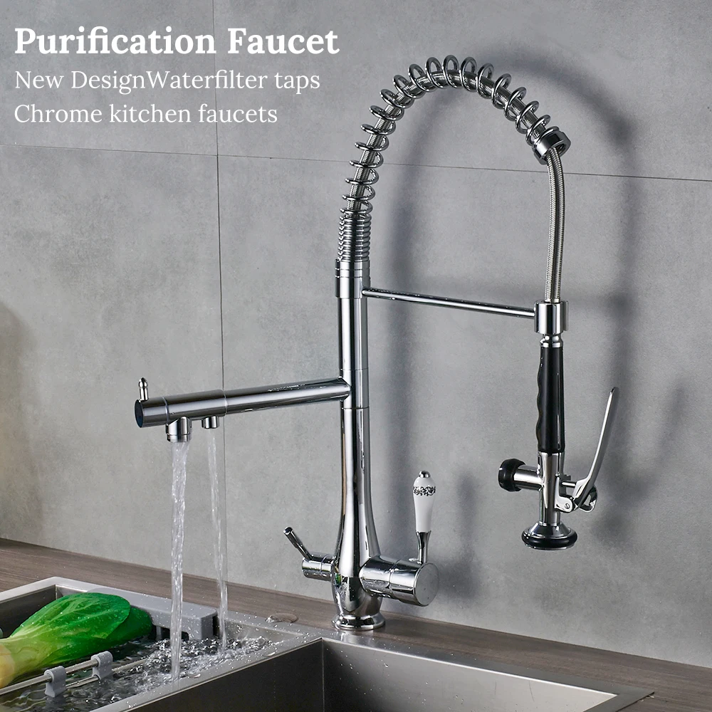 Chrome Kitchen Sink Faucet Solid Brass Pure water faucet Double Handle Mixer Tap for Hot and Cold Water цена Chrome Kitchen Sink Faucet Solid Brass Pure water faucet Double Handle Mixer Tap for Hot and Cold Water цены онлайн