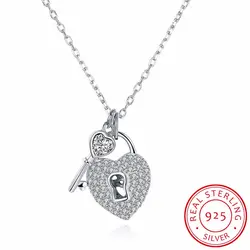925 стерлингового серебра замок ключ с алмазные ожерелья Кулоны, подвески Винтаж леди циркон цветок серебряные ювелирные изделия Рождество
