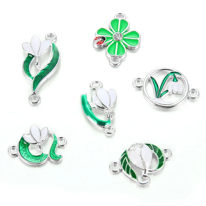 

New Arrival 10 Pcs Flower Grass Connector Mixed Style Alloy Green Drip Material Accessories Agujero:2mm