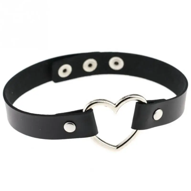 

Lady Stylish Fashion Lovely Heart Decoration Collar Necklace Vacation Jewelry Black Red Orange White PU Leather Chokers Necklace