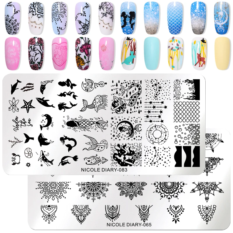 Nicole Diary Dolphin Elk Nail Art штампованные пластины животные кошка цветок цветочное изображение штамп трафарет маникюрный шаблон инструмент для