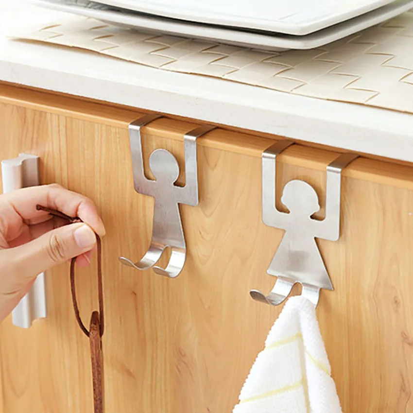 

2Pcs/set Cartoon Character Hooks Back Door Hook Creative Hanger Home Cabinet Bathroom Cute Door Without Trace Hooks
