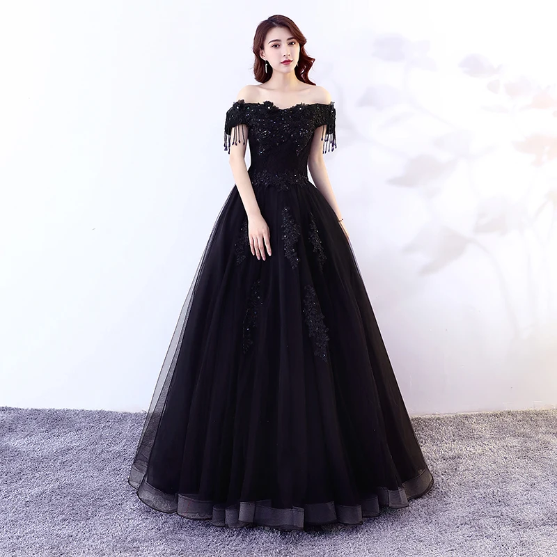 Это YiiYa свадебное платье с открытыми плечами черного цвета с вырезом «лодочка свадебные бальные платья Элегантное Длинное, кружевное до пола Vestido de novia CH038