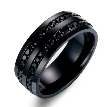 

Black Crystal Rings For Women Stainless Steel Rhinestone Wedding Ring