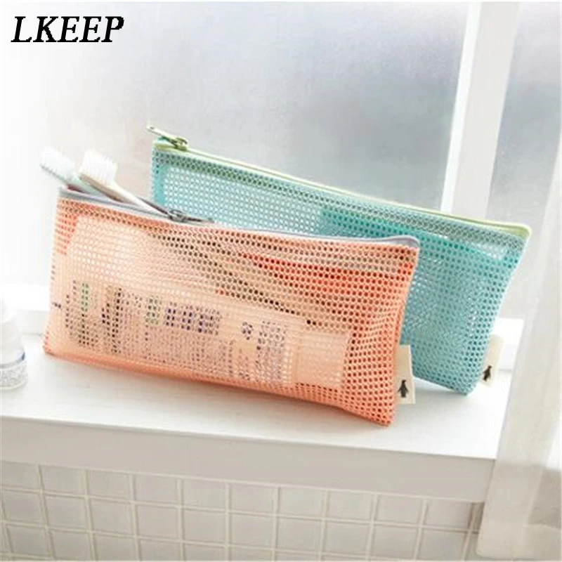 

New Mesh Travel Cosmetic Bag Transparent Washable Mesh Zipper Make Up Bag Portable Storage Beauty Makeup Bags Pouch Organizer