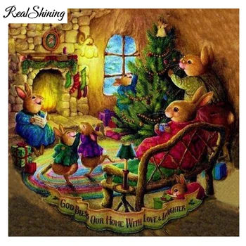 

REALSHINING Diy Diamond Painting Christmas Rabbits Mosaic Square Full Diamond Embroidery Cross Stitch Needlework Home Decor FS68