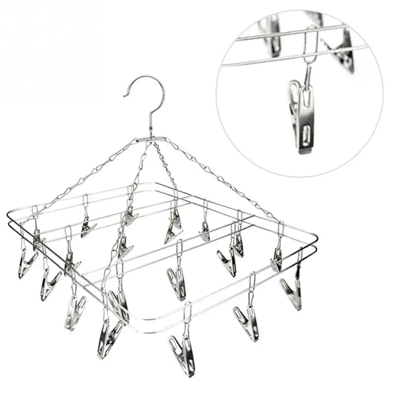 

20 Clip Aluminum Metal Sock Underwear Clothes Outdoor Airer Dryer Laundry Hanger Stainless Steel Square Wire Clip Clothes Rack