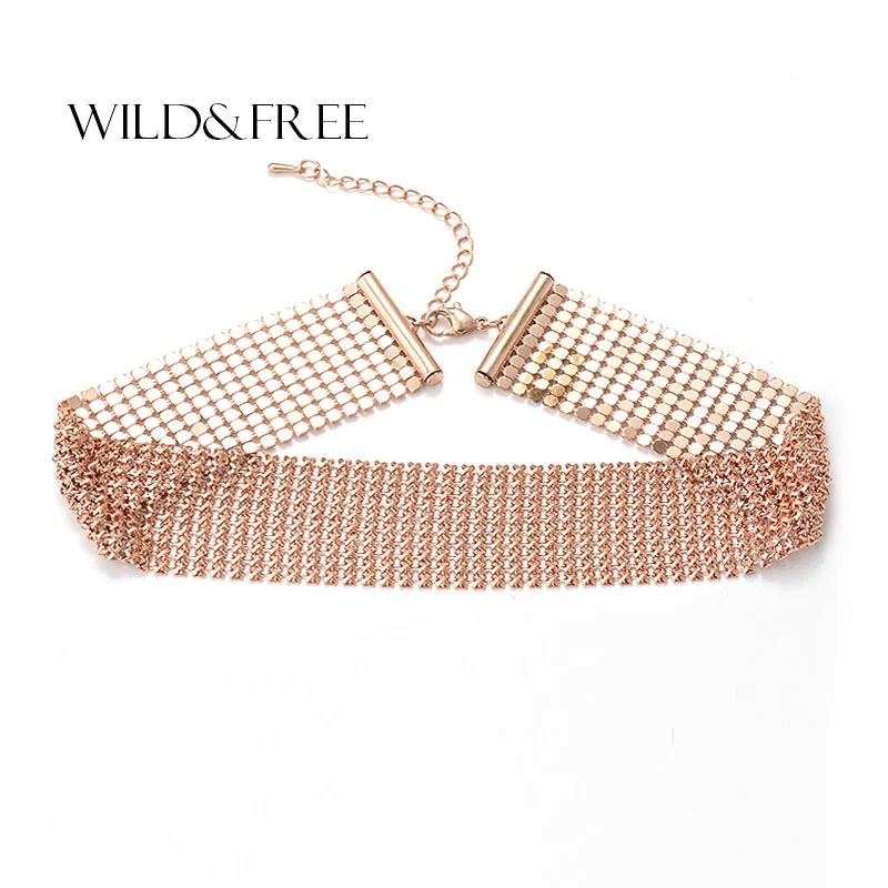 Wild & Free стимпанк 3 Цвета пайетки с широкими сетки колье чокер моде Boho Ожерелье