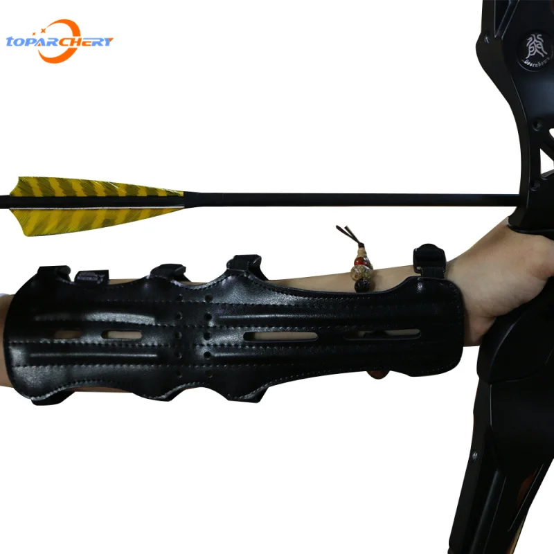 Adjustable Leather 4 Strap Target Archery elbow support Arm Guard