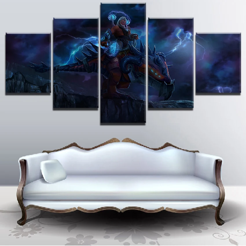 5 Panel DotA 2 Men Role and Beasts Picture Canvas Print Game Poster Modern Wall Art Painting Home D