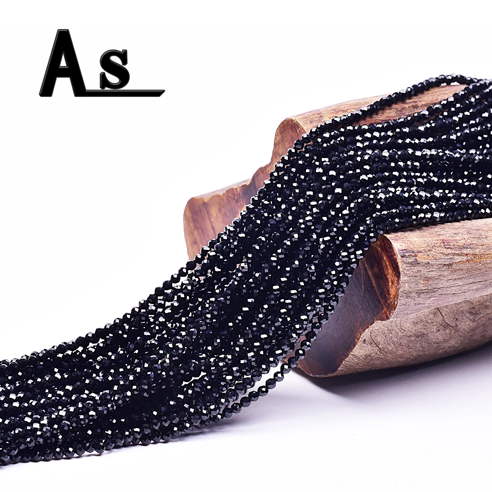 Asingeloo 2mm Natural Faceted Black Crystal Beads For Earrings Making