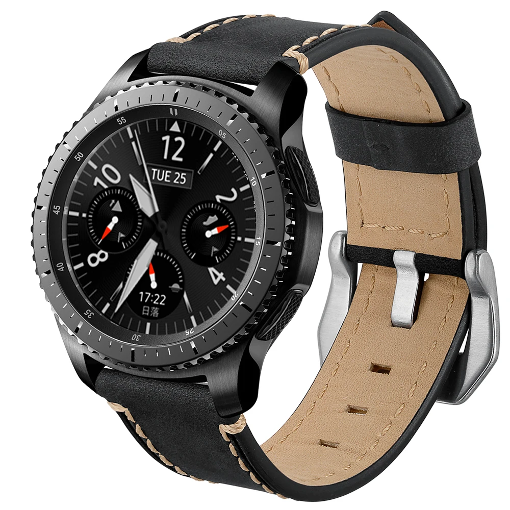 

New Arrival Black Brown Breathable Soft Genuine Leather Strap For Samsung S3 Men's Formal occasion Watch Band 22mm 2 Colors