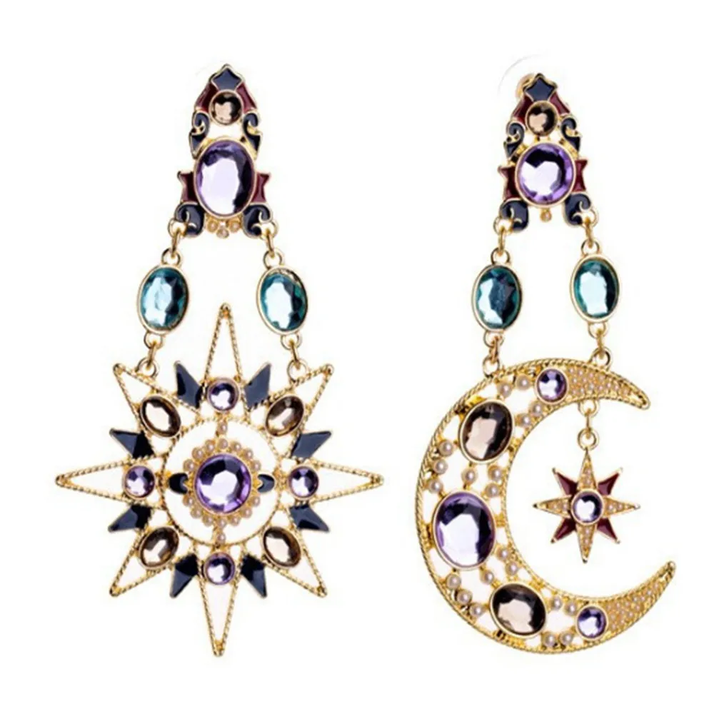 

ECODAY Fashion Moon Star Crystal Drop Earrings for Women Boho Jewelry Long Earrings Pendientes Mujer Oorbellen Women Accessories