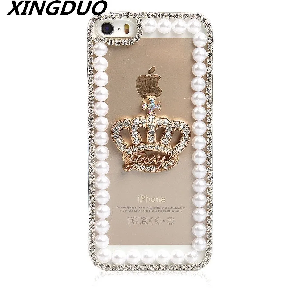 

XINGDUO Bling Crystal Golden Imperial Crown Rhinestone Pearl Diamond Sparkle Hard Case Cover for iPhoneX XS MAX XR 6 7 8 Plus 6s