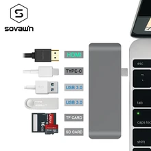 4K usb-хаб Зарядное устройство USB 3,0 Алюминиевый Usb C концентратор HDMI Тип C концентратор разветвитель адаптер TF Micro SD кард-ридер для Macbook Pro 6 портов
