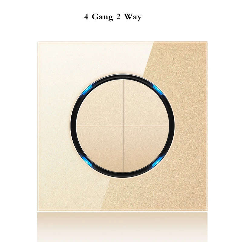 4 Gang 2 Way Золотистый выключатель стеклянная панель Бытовая 4 банды 2 Way стекло зеркало настенный выключатель 86*86 мм случайный щелчок ВКЛ/ВЫКЛ Выключатель света с светодиодный - Цвет: 4 Gang 2 Way