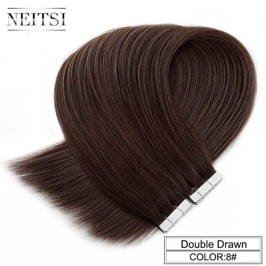 Neitsi 10 шт. Remy лента для наращивания человеческих волос, двойной нарисованный клей, прямые волосы, Уток 1" 20" 2", много цветов - Цвет: #8