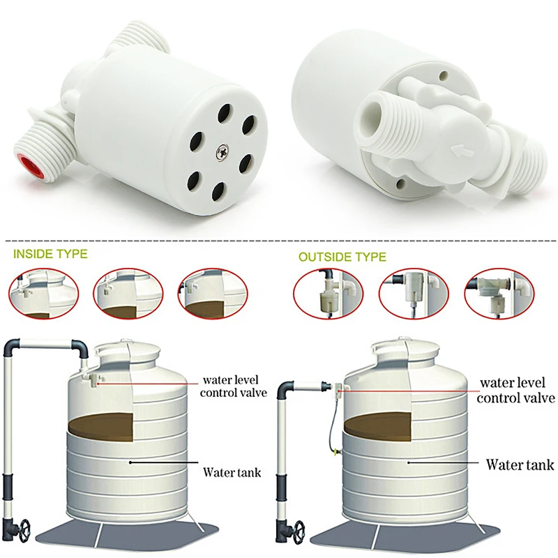 1X Automatic Water Level Control White Valve Tower Tank Floating Ball Valve #BZ3 