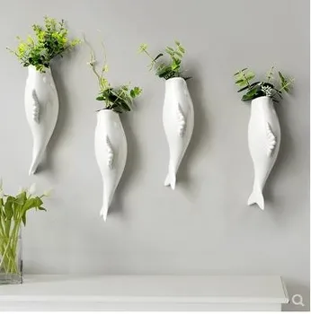 

Three-dimensional pendant, ceramic fish wall hanging vase, wall decoration crafts