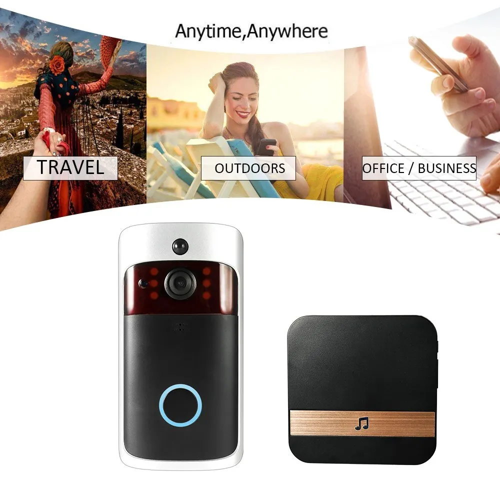 

Remote Home Monitoring Smart Wireless WiFi Security DoorBell Video Door Phone with Plug-in Chime Visual Recording Night Vision