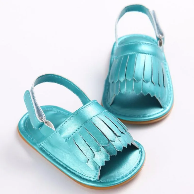 WEIXINBUY/Лидер продаж детские сандалии для летнего отдыха модные сандалии для девочек из искусственной кожи с кисточками Сабо обувь 7 цветов