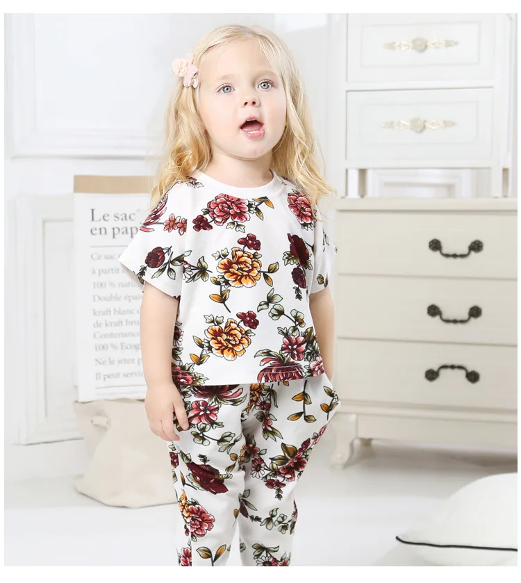 Humor Bear/комплекты одежды для маленьких девочек коллекция года, летние топы в горошек с короткими рукавами и цветочным узором для девочек, рубашки+ длинные штаны детский комплект одежды
