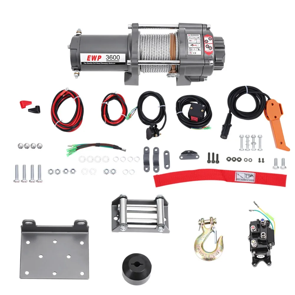3600LB электрическая лебедка DC 12 В Сталь кабель мощный лебедки квадроцикл ATV Лодка Wincher инструмент резиновый блок Управление ручка лента