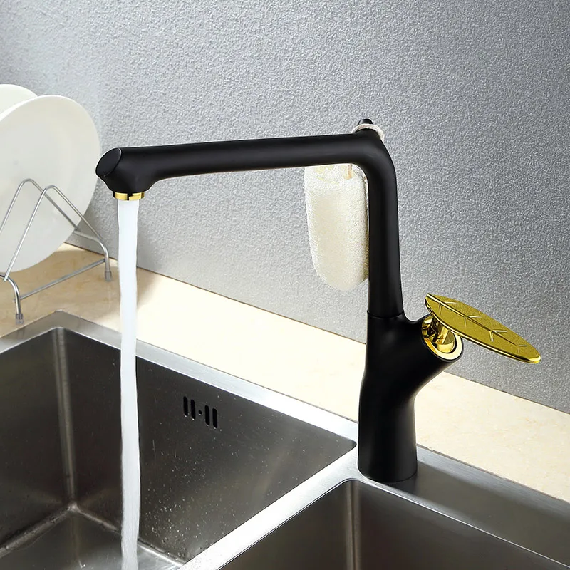 

cold and Hot Rotary Kitchen Faucet Washing Pool Kitchen Faucet Black Faucet all copper kitchen sink faucets tap deck mounted