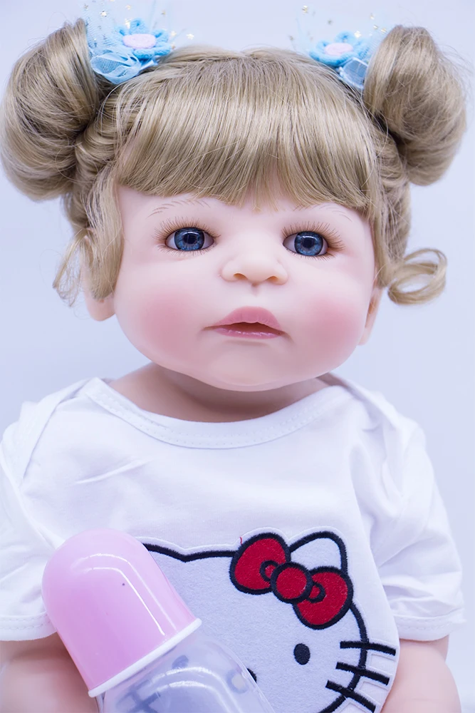 blond hair Newborn Reborn Baby Dolls full Silicone Babies Doll For Girls Bebe Reborn Dolls 55cm With Cute mini giraffe plush toy