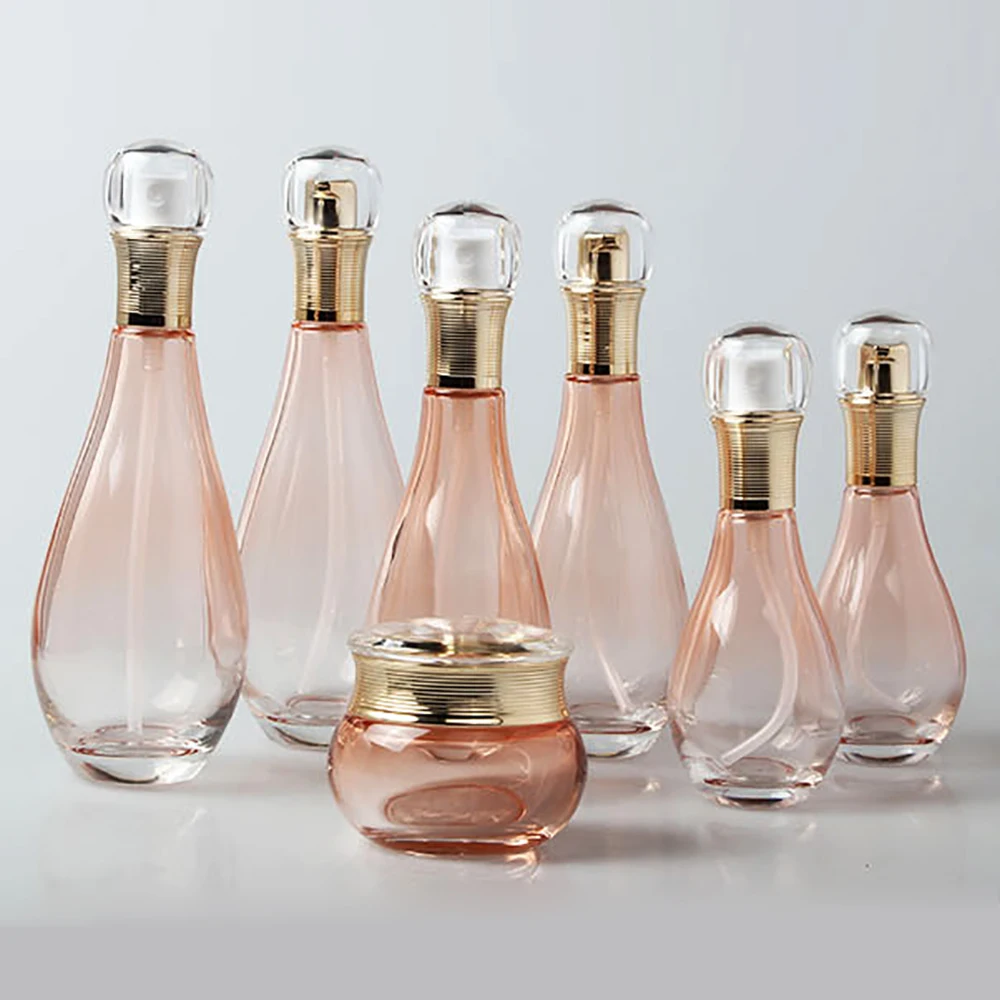 Роскошный пустой прозрачный/розовый 60 мл косметический спрей/насос для лосьона, стеклянный флакон духов и бутылка для крема
